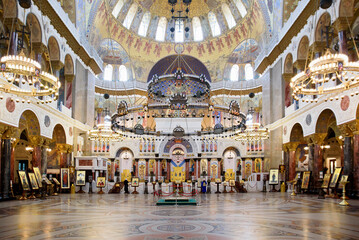 Inside of the Naval cathedral of Saint Nicholas in Kronstadt, Orthodox cathedral, Russia - obrazy, fototapety, plakaty
