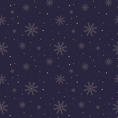 Fototapeta na wymiar Seamless pattern, delicate golden snowflakes on a blue background. Print, christmas background, vector