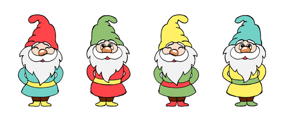 Cute Christmas gnomes. Hand drawn illustration, vector