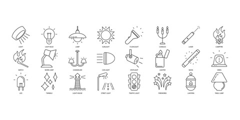 Light icons set. Set of editable stroke icons.Vector set of Light - obrazy, fototapety, plakaty