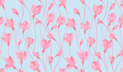 Seamless simple, abstract branches flowers pattern. Vector hand drawn ditsy, tiny flowers. Template for design, fabric, interior decor, textile, fabric, wallpaper, surface design