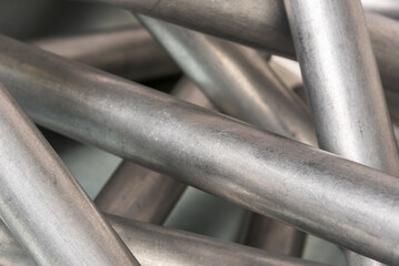 Steel pipes close-up, product of engineering construction