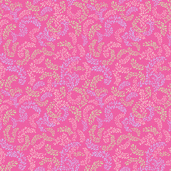 Vector hand drawn sketch creative branches with drops, spots seamless pattern. Simple abstract colorful pink textured printing. Design for fashion, textile, fabric, wallpaper, surface design, fashion