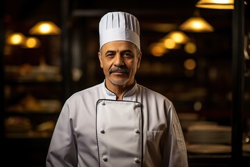 Savoring Legacy Senior Male Chef Stands Proudly in Restaurant Kitchen, A Culinary Maestro in Timeless Uniform, Crafting Gastronomic Excellence. created with Generative AI