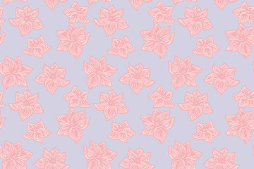 Pastel monotone seamless pattern with decorative stylized shape flowers. Vector hand drawn. Creative simple  abstract floral background.  Design for fashion, textile, fabric, wallpaper, surface design