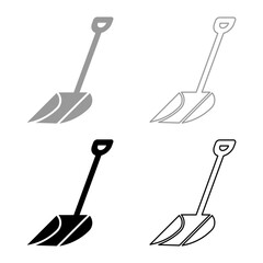 Winter snow shovel clearing set icon grey black color vector illustration image solid fill outline contour line thin flat style