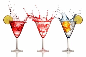 Splashing cocktails collection isolated on white background