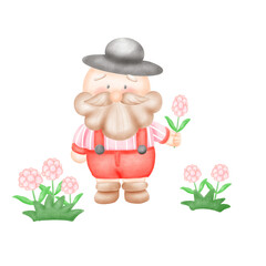  
Grandfather and flower garden