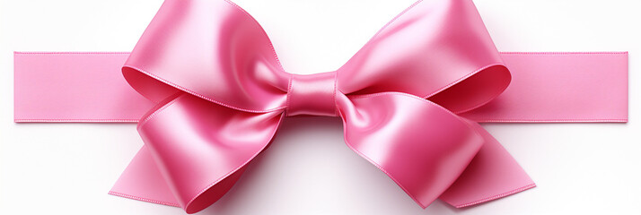 Bright pink ribbon with bow knot closeup, isolated on white background created with Generative Ai