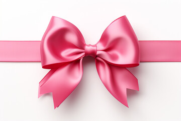 Bright pink ribbon with bow knot closeup, isolated on white background created with Generative Ai