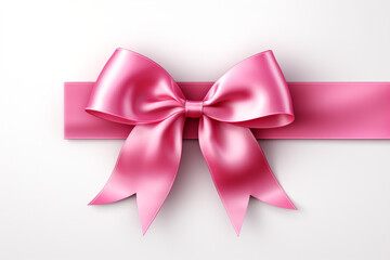 Bright pink ribbon with bow knot closeup, isolated on white background created with Generative Ai