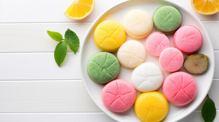 Colorful japanese sweets daifuku or mochi. Sweets close up