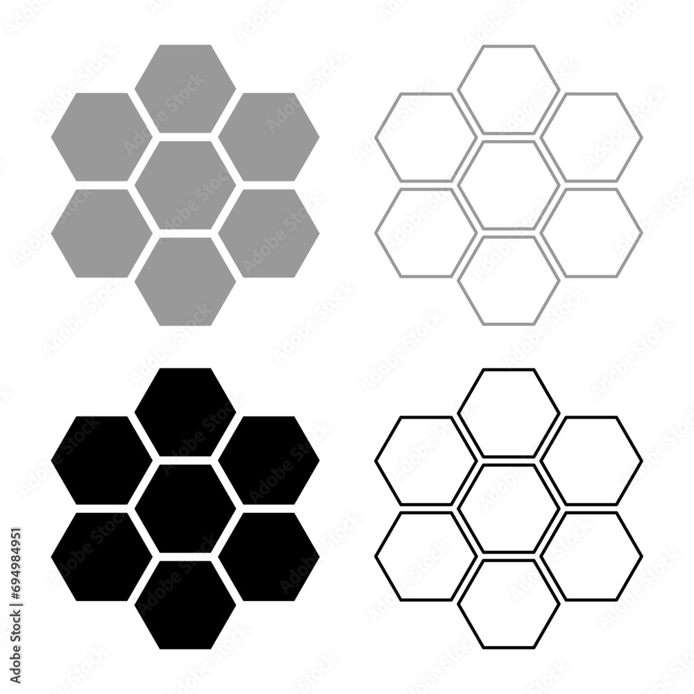 Wall mural hexagonal technology concept hexagon six items bee sota geometry six sided polygon set icon grey bla