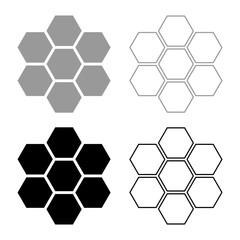 Hexagonal technology concept hexagon six items bee sota geometry six sided polygon set icon grey black color vector illustration image solid fill outline contour line thin flat style - obrazy, fototapety, plakaty
