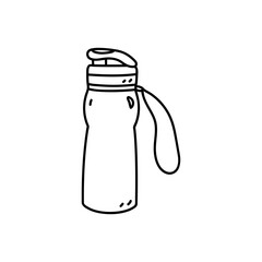 Sports water bottle isolated on a white background. Vector hand-drawn illustration in doodle style. Perfect for logo, decorations, various designs.