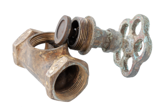 disassembled old water faucet, broken water tap, cut out