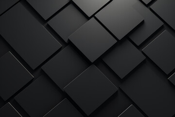 3d render, abstract black geometric background, minimal flat lay, twisted deck of square blank cards with rounded corners created with Generative Ai