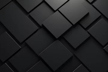 Poster 3d render, abstract black geometric background, minimal flat lay, twisted deck of square blank cards with rounded corners created with Generative Ai © Andrii Yablonskyi