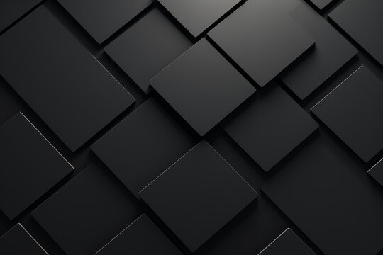Fototapeta 3d render, abstract black geometric background, minimal flat lay, twisted deck of square blank cards with rounded corners created with Generative Ai