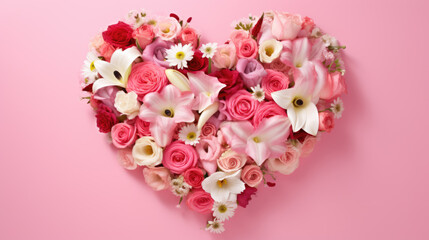 Heart-shaped arrangement of beautiful flowers