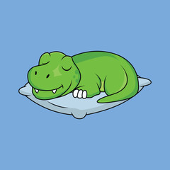 Cute dinosaur sleeping on the pillow Cartoon Sticker vector Stock Illustration