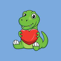Cute dinosaur holding big heart Cartoon Sticker vector Stock Illustration