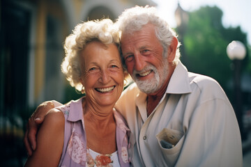 Ternura en la vejez: Retrato feliz de pareja de ancianos caucásicos disfrutando juntos