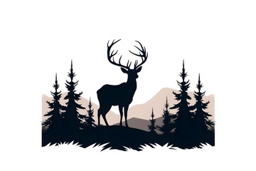 silhouette of a deer - obrazy, fototapety, plakaty
