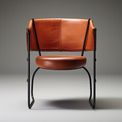 a steel frame chair covered with an exaggerated thick leather Upholstry created with Generative Ai
