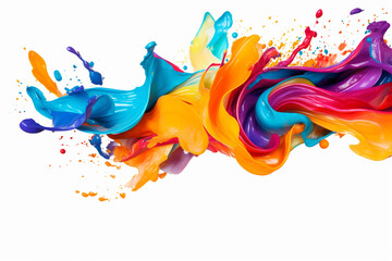 Colorful swirls resembling vibrant, dynamic paint splatters isolated on white background created with Generative Ai