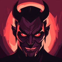 Sinister Horned Devil in Stylized Red Illustration