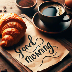 Good morning card. Still life with coffee and croissant