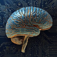 A human brain made of digital circuits and code.