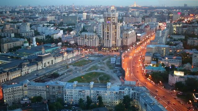 Paveletskiy railway station at summer evening in Moscow, Russia