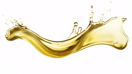 A choppy splatter of olive or motor oil on a plain white background.