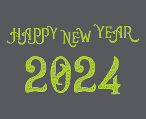 Happy New Year 2024 Abstract Green Graphic Design Vector Logo Symbol Illustration With Gray Background