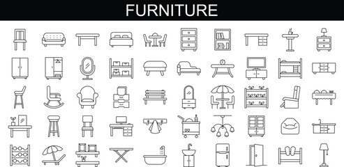 Basic Furniture icon set in thin line style