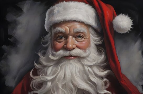 Santa claus. Painting portrait. Black background. Generative AI