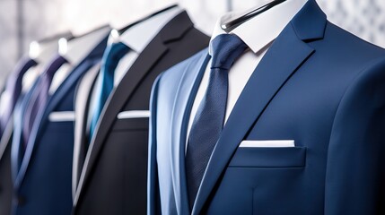 Gray Business Suits on Mannequins. Stylish Men's Clothing Display