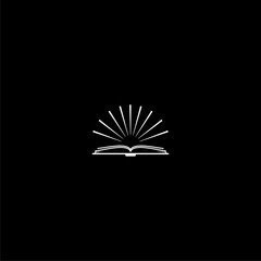 Open book with shine rays icon isolated on dark background