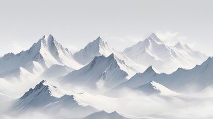 Fototapeta premium Peaks of Serenity. Snowy Mountains Stand Tall, Gracefully Separated on a Blank Canvas of White Elegance.