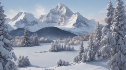 Peaks of Serenity. Snowy Mountains Stand Tall, Gracefully Separated on a Blank Canvas of White Elegance.