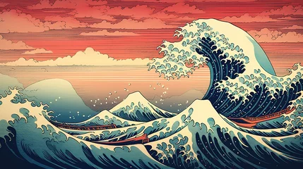 Gordijnen Great ocean wave as Japanese vintage style illustration © LELISAT
