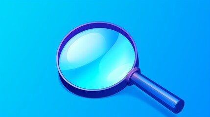 A magnifying glass icon on a vibrant blue background, representing search and discovery, with a sharp focus and clarity.