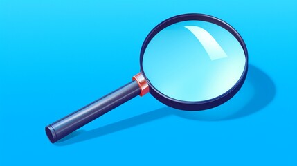 A magnifying glass icon on a vibrant blue background, representing search and discovery, with a sharp focus and clarity.