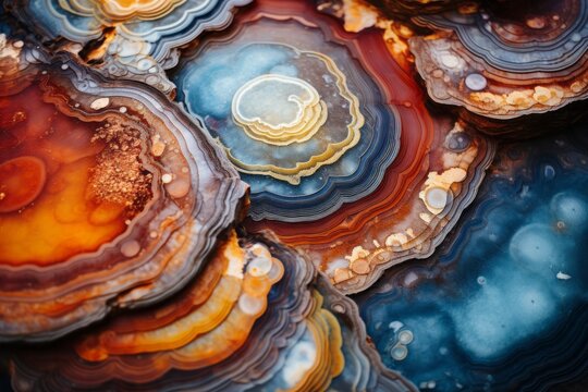 The vivid colors and unique patterns of a mineral deposit found in Yellowstone. The intricate layers and vibrant hues offer a glimpse into the geological wonders