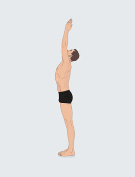 Yoga man raised his hands up. Meditation, relaxation and fitness concept. Vector illustration design