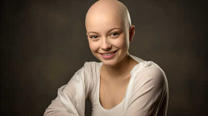 Obraz premium portrait of a beautiful young cancer patient on a dark background