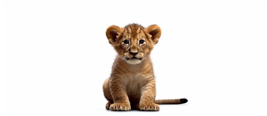 Cute lion cub isolated on white background