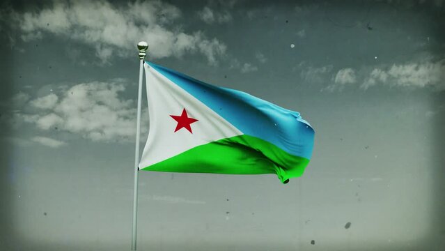 National flag of Djibouti waving in the wind seamless animation sky background